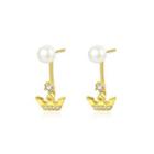 Sterling Silver Plated Gold Simple Fashion Crown Earrings With Freshwater Pearls And Cubic Zirconia Golden - One Size