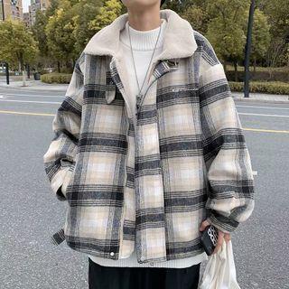 Plaid Faux Shearling Zip Oversize Jacket
