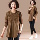 Long-sleeve Floral Lace Panel Top