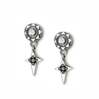 Engraved Sterling Silver Cross Earring - White Topaz (single) Silver & White Topaz - One Size