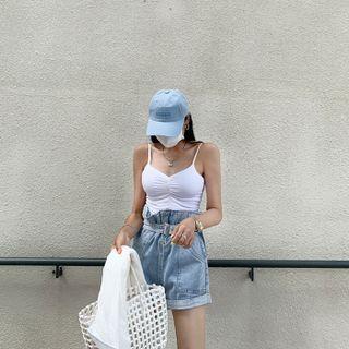 Padded Shirred Silky Camisole Top