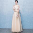 Short-sleeve Cold Shoulder A-line Evening Gown