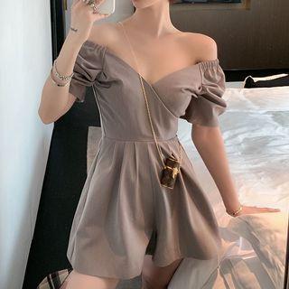 Short-sleeve Plain Loose-fit Off-shoulder High-waist Shorts Skirt