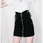 Denim Zip Mini Fitted Skirt