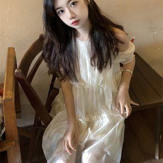 Plain Pleated Ruffle Dress