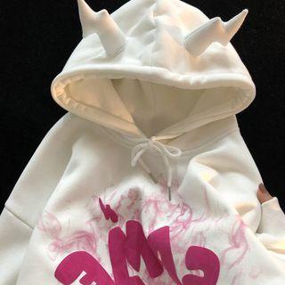 Lettering Print Horned Hoodie