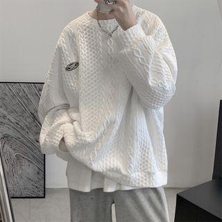 Long-sleeve Applique Cable Knit Sweater