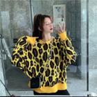 Leopard Round Neck Pullover / Pleated Midi Skirt