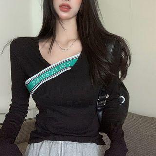 Lettering Ribbed Long-sleeve T-shirt