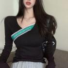 Lettering Ribbed Long-sleeve T-shirt