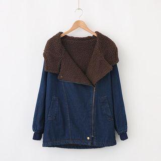 Fleece-lined Hooded Zip Denim Jacket