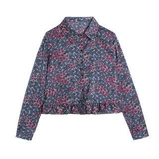 Long-sleeve Floral Ruffle Hem Shirt