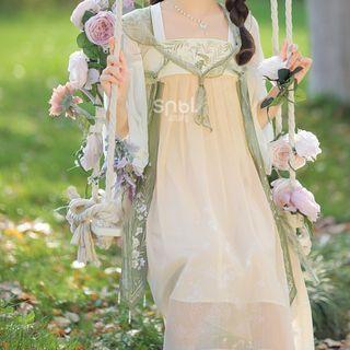Long-sleeve Color Block Midi A-line Hanfu Dress