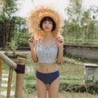 Set Of 3: Dotted Tankini Top + Swim Shorts + Pants