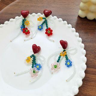Heart Flower Resin Fringed Earring