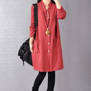 Pocket Detail Long-sleeve Shirtdress