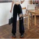Cutout Lace Trim Straight Leg Jeans