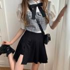 Sleeveless Plaid Top / Shirt / Pleated Skort