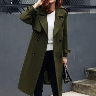 Tie-waist Double Breasted Long Coat