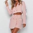 Set: Double-breasted Cropped Blazer + Mini Skirt