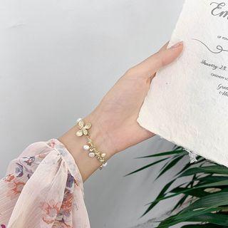 Beaded Floral Bracelet Gold Plating - As Shown In Figure - One Size