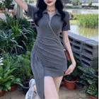 Short-sleeve Collar Asymmetrical Mini T-shirt Dress