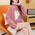 Mock-neck Cat Applique Sweater