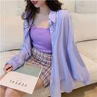 Long-sleeve Sheer Plain Shirt