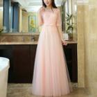 Elbow-sleeve Midi Prom Dress / A-line Evening Gown