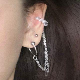 Faux Pearl Chain Cuff Earring 1 Pc - 0775a - Clip On Earring - Silver - One Size