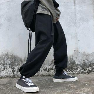Plain Straight Leg Gathered Cuff Pants