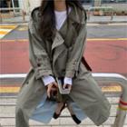 Plain Double-breasted Trench Coat Green - One Size