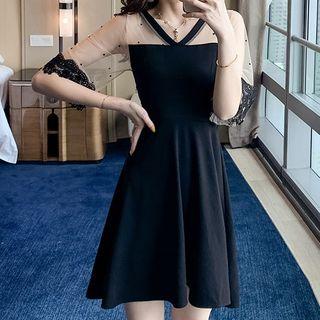Mesh Panel Mini A-line Dress