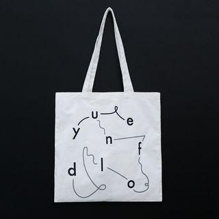 Printed Canvas Shopper Bag White - One Size