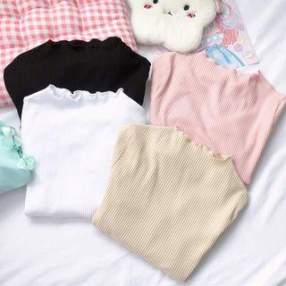 Plain Frilled Slim-fit Top