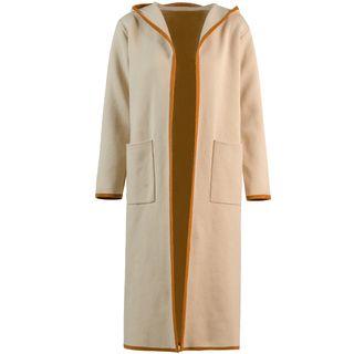 Long Open-front Hooded Knit Coat