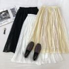 High-waist Lace Panel Pleated Skirt
