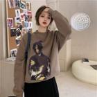 Print Loose-fit Sweatshirt Khaki - One Size
