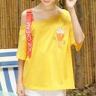 One-shoulder Ice-cream Print Short-sleeve Top