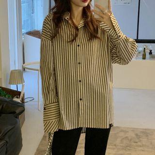 Heart Cutout Zip-up Sweatshirt / Striped Shirt