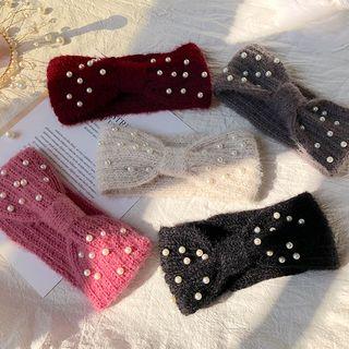 Faux Pearl Knit Bow Headband