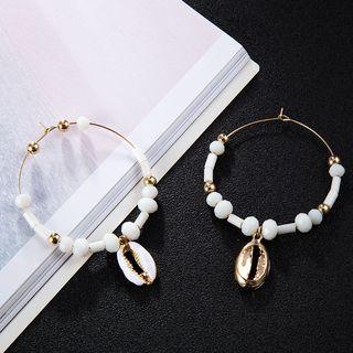 Shell Pendant Hoop Earring 1 Pair - White - One Size