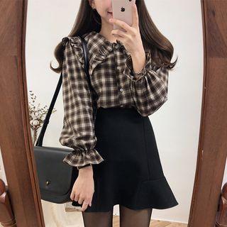 Gingham Ruffle Long-sleeve Shirt