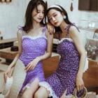 Spaghetti-strap Sweetheart Neckline Floral Lace Trim Swimsuit