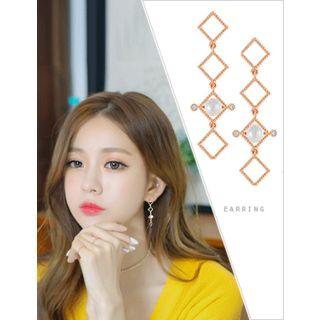 Rhinestone Faux-pearl Square Drop Earrings