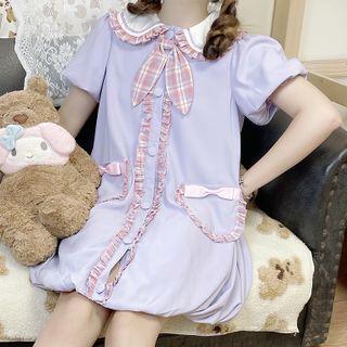 Short-sleeve Collared Ruffled Mini Dress