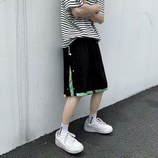 Paisley Print Panel Button-up Shorts