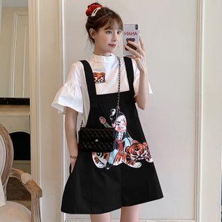Short-sleeve T-shirt / Print Wide-leg Jumper Shorts