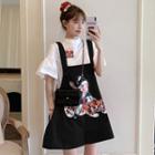 Short-sleeve T-shirt / Print Wide-leg Jumper Shorts
