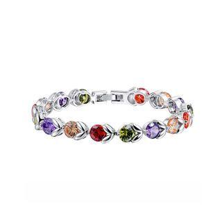 Simple And Fashion Geometric Leaf Color Cubic Zirconia Bracelet 17cm Silver - One Size